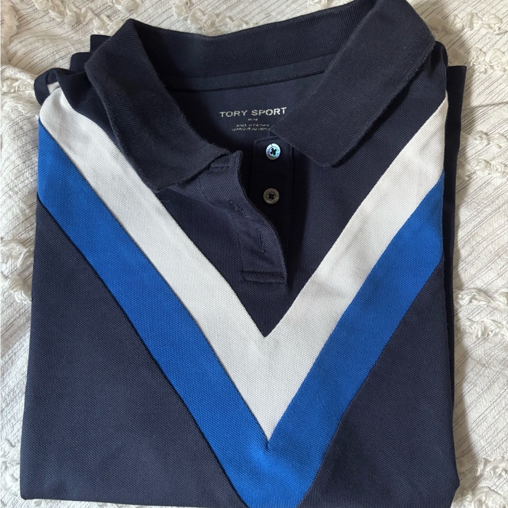 Tory Sport Polo with Blue and White V-Stripe